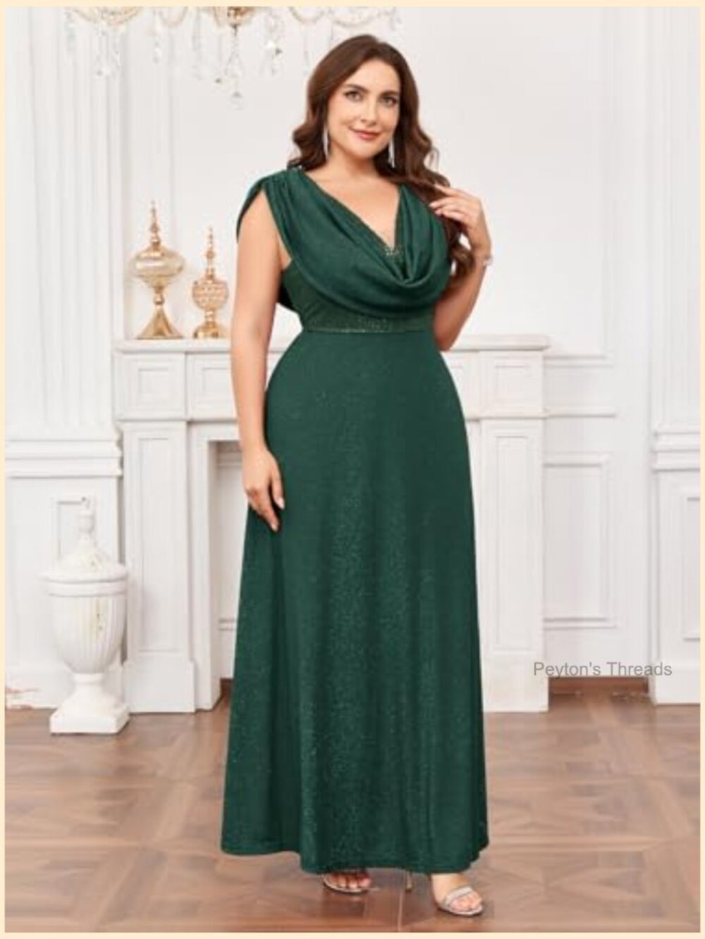 Plus Size Sequined Cowl Neck Maxi Dress with Glitter Skirt - Picture 4 of 7